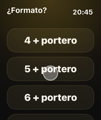 Paso 2: Empieza en el reloj: elige el formato del partido.