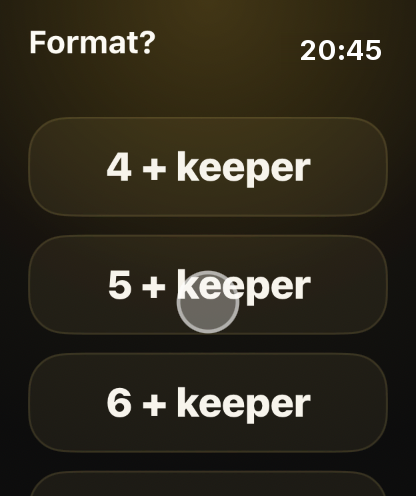 Stap 2: Begin op het horloge: kies het wedstrijdformat.