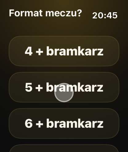 Krok 2: Zacznij na zegarku: wybierz format meczu.