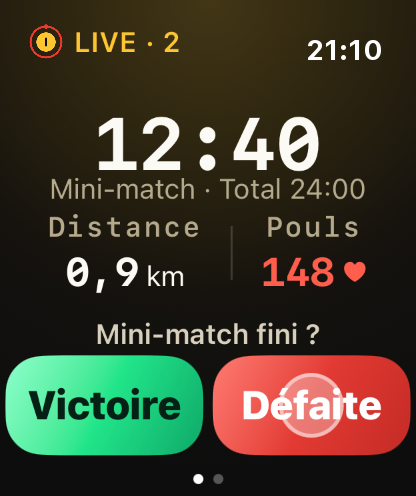 Étape 4: Mini-match perdu ? Touche « Défaite » une fois.