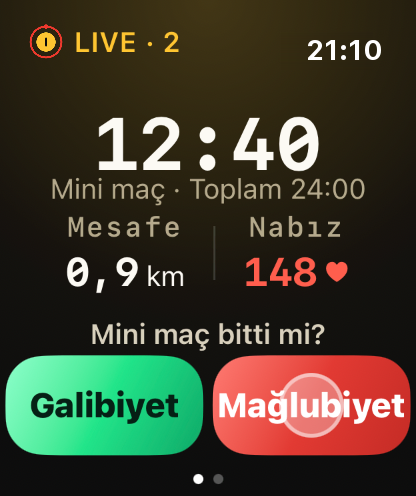 Adım 4: Mini maç kaybedilince bir kez «Mağlubiyet»e dokun.