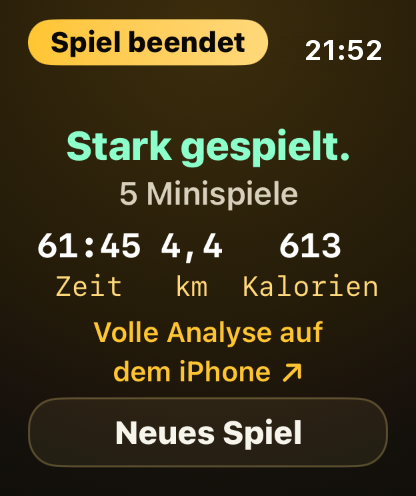 Schritt 11: Die Uhr zeigt eine kurze Übersicht, und die ganze Analyse landet auf dem iPhone.