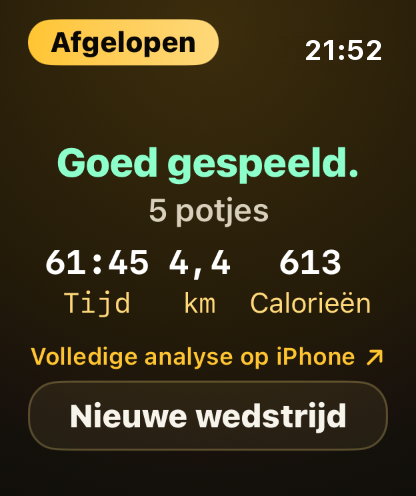 Stap 11: Het horloge toont een korte samenvatting, en de volledige analyse gaat naar je iPhone.