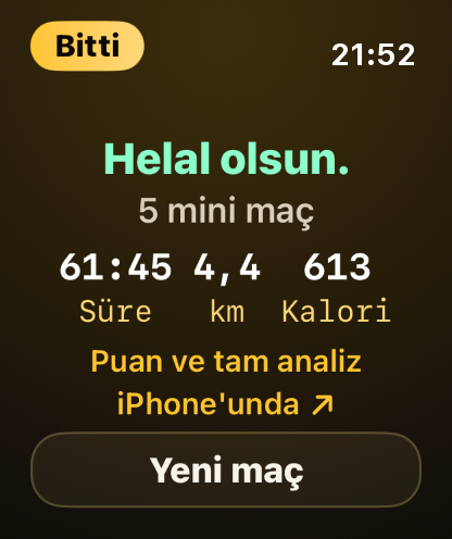 Adım 11: Saat kısa bir özet gösterir, tam analiz iPhone'una geçer.