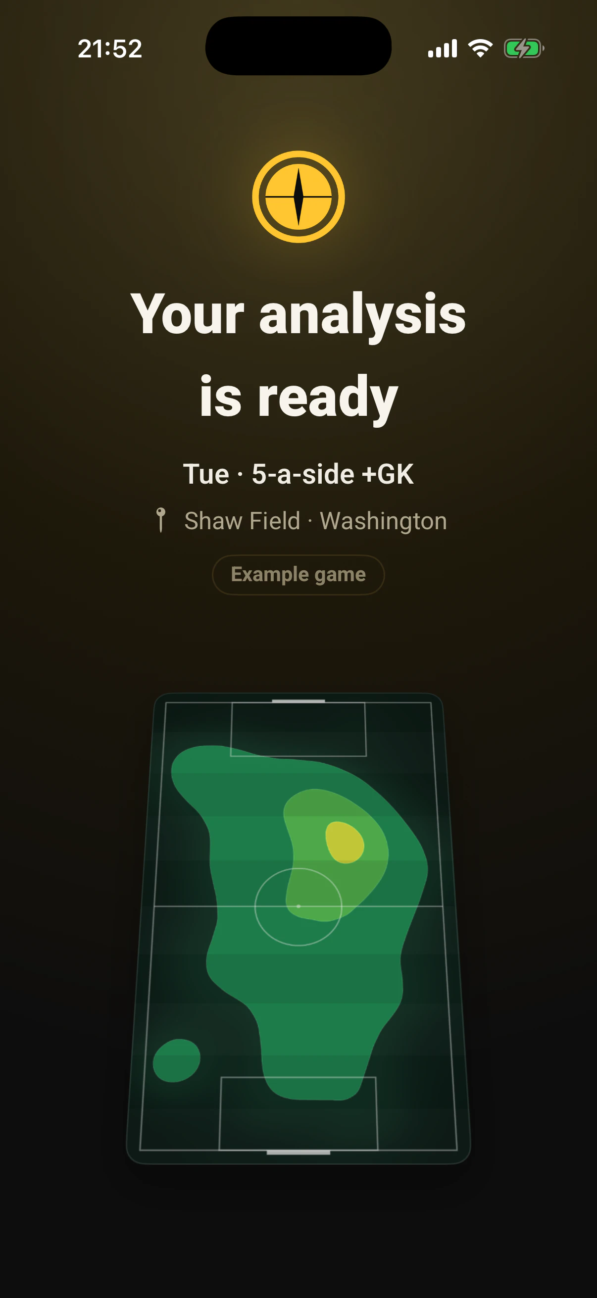Step 13: The heatmap of the whole game paints onto the pitch.
