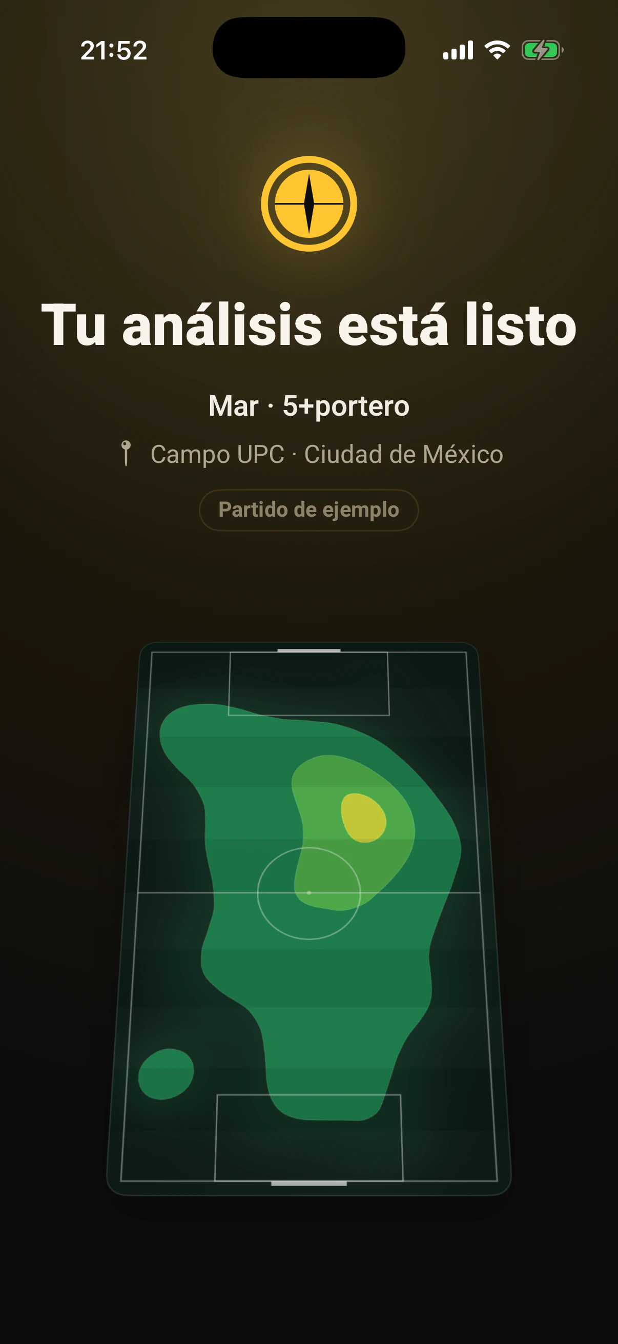 Paso 13: El mapa de calor de todo el partido se pinta sobre el campo.
