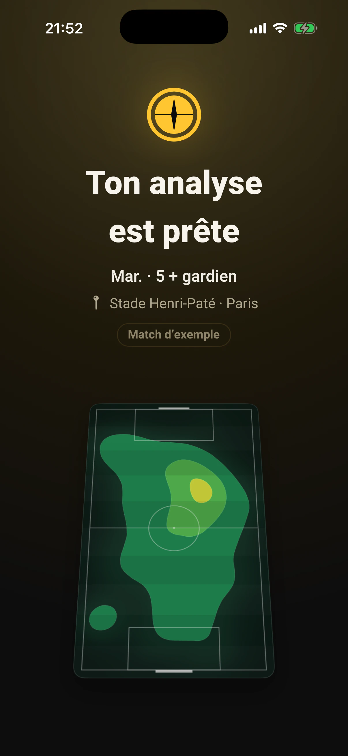 Étape 13: La heatmap de tout le match se colore sur le terrain.