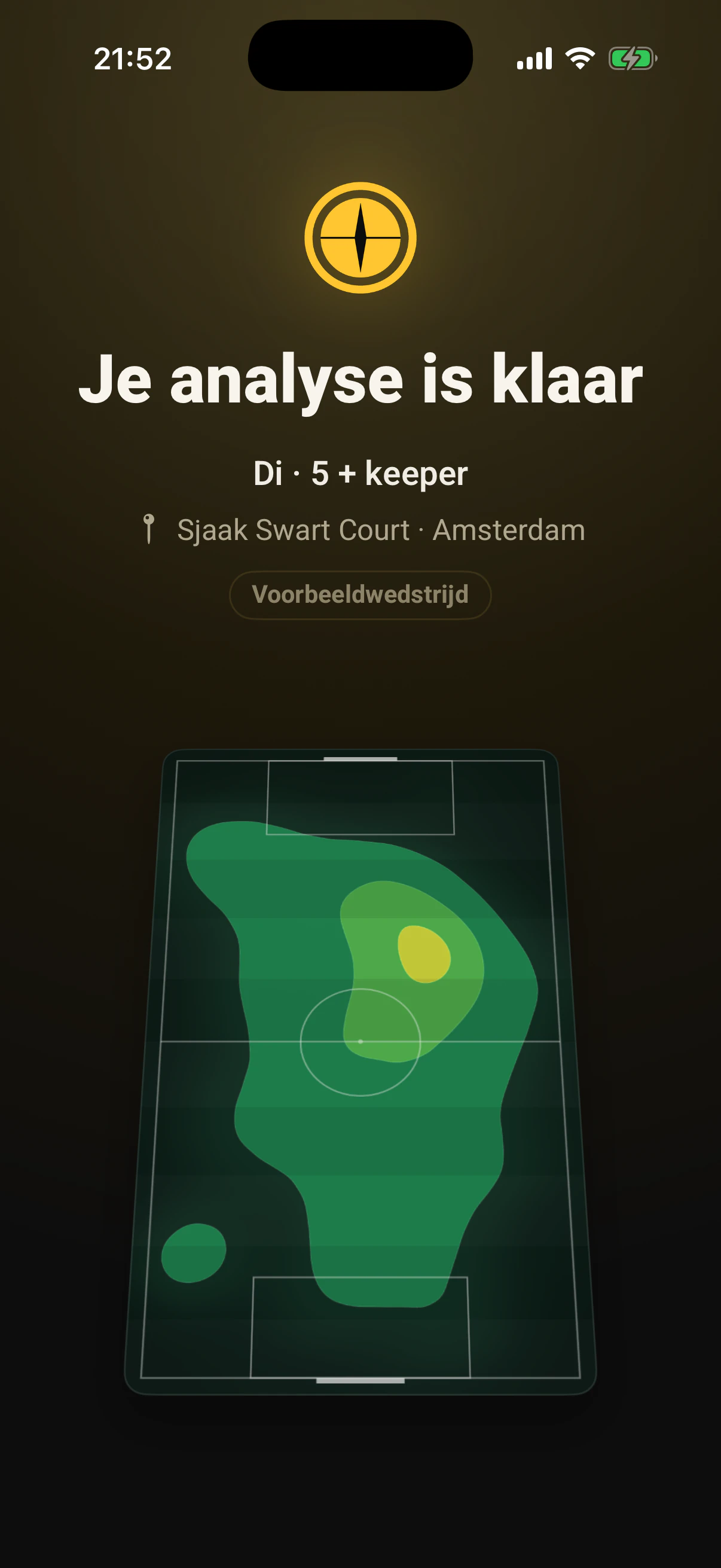 Stap 13: De heatmap van de hele wedstrijd kleurt het veld in.